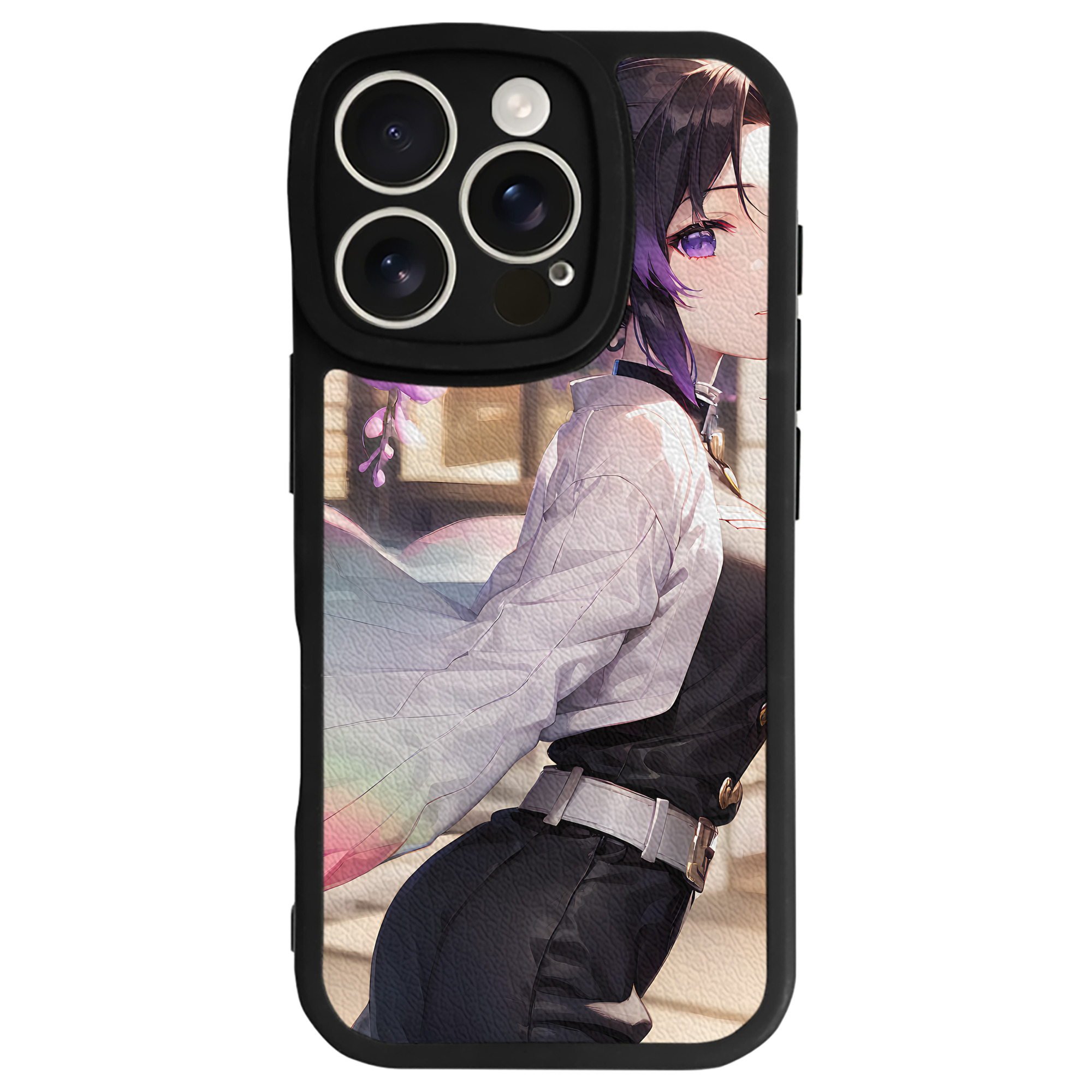 （画像用） 鬼滅の刃（きめつのやいば）蟲柱-胡蝶 しのぶ／こちょう しのぶ Kochou Shinobu 【iPhone 16シリーズ対応】シリコンスマホケース（レザー調） 材質：シリコン